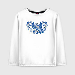 Лонгслив хлопковый детский Синяя птица в орнаменте гжель, цвет: белый