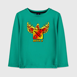 Лонгслив хлопковый детский Дота 2 - огненный феникс, цвет: зеленый
