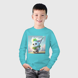 Лонгслив хлопковый детский Снежок, цвет: бирюзовый — фото 2