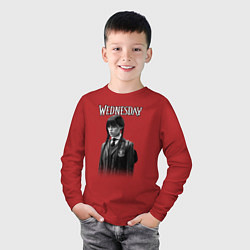 Лонгслив хлопковый детский Уэнздей черно-белый стиль, цвет: красный — фото 2