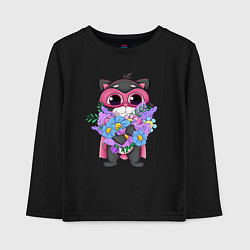 Лонгслив хлопковый детский Кот супергерой с цветами, цвет: черный