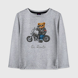 Лонгслив хлопковый детский Крутой мотоциклист медведь, цвет: меланж
