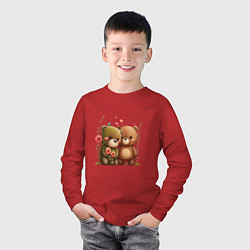 Лонгслив хлопковый детский Плюшевые медведи с сердцем, цвет: красный — фото 2