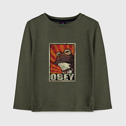 Лонгслив хлопковый детский Obey frog, цвет: меланж-хаки