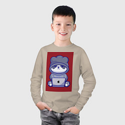 Лонгслив хлопковый детский Панда с компом, цвет: миндальный — фото 2