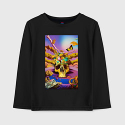 Лонгслив хлопковый детский Skull - surrealism - neural network, цвет: черный