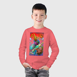 Лонгслив хлопковый детский Цветочная фантазия - нейросеть, цвет: коралловый — фото 2