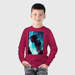Лонгслив хлопковый детский Синтвейв Cyberpunk 3, цвет: маджента — фото 2