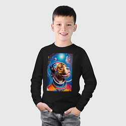 Лонгслив хлопковый детский Булли космонавт - нейросеть, цвет: черный — фото 2