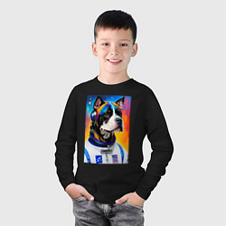 Лонгслив хлопковый детский Стаффорд космонавт - нейросеть, цвет: черный — фото 2