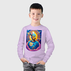 Лонгслив хлопковый детский Гомер Симпсон - космический портрет - нейросеть, цвет: лаванда — фото 2