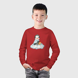 Лонгслив хлопковый детский Пингвин на облаке, цвет: красный — фото 2