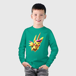Лонгслив хлопковый детский Пикачу единорожек, цвет: зеленый — фото 2
