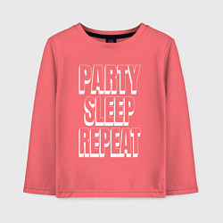 Лонгслив хлопковый детский Party sleep repeat надпись с тенью, цвет: коралловый