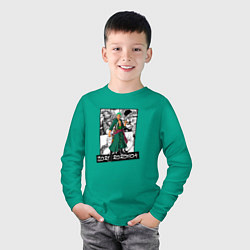 Лонгслив хлопковый детский Зоро Ророноа на фоне манги, цвет: зеленый — фото 2