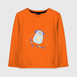 Лонгслив хлопковый детский Снеговик катается на лыжах, цвет: оранжевый