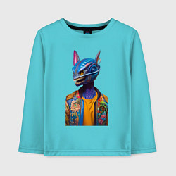 Лонгслив хлопковый детский Alien - neural network - fantasy, цвет: бирюзовый