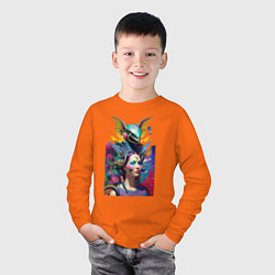 Лонгслив хлопковый детский Girl and alien - neural network - art, цвет: оранжевый — фото 2