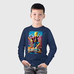 Лонгслив хлопковый детский Барт Симпсон скейтбордист - фантазия, цвет: тёмно-синий — фото 2