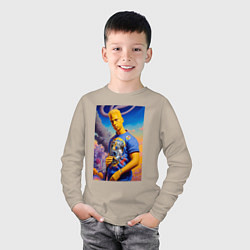 Лонгслив хлопковый детский Подросший Барт Симпсон - фантазия - нейросеть, цвет: миндальный — фото 2