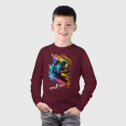 Лонгслив хлопковый детский Counter Strike штурмовик, цвет: меланж-бордовый — фото 2