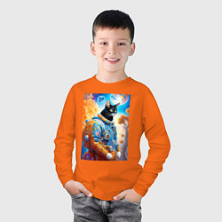 Лонгслив хлопковый детский Котяра крутой космонавт - нейросеть, цвет: оранжевый — фото 2