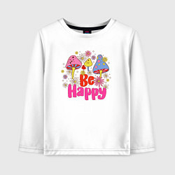 Лонгслив хлопковый детский Be happy phrase, цвет: белый