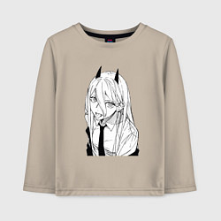 Лонгслив хлопковый детский Пауэр с рожками - человек бензопила, цвет: миндальный