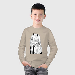 Лонгслив хлопковый детский Пауэр с рожками - человек бензопила, цвет: миндальный — фото 2