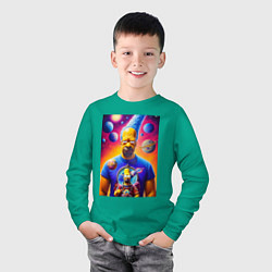 Лонгслив хлопковый детский Космический взгляд Гомера Симпсона, цвет: зеленый — фото 2