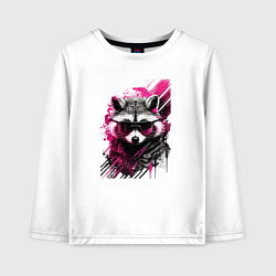Лонгслив хлопковый детский Енот киберпанк, цвет: белый