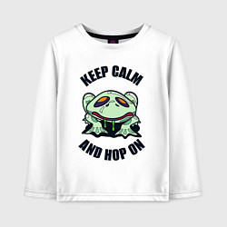 Лонгслив хлопковый детский Keep calm and hop on, цвет: белый