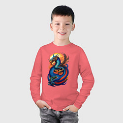 Лонгслив хлопковый детский Japanese dragon - irezumi, цвет: коралловый — фото 2