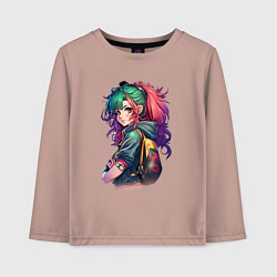 Детский лонгслив Аниме девушка с разноцветными волосами