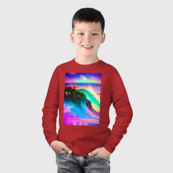 Лонгслив хлопковый детский Неоновая волна - тихий океан, цвет: красный — фото 2