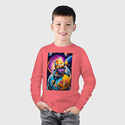 Лонгслив хлопковый детский Гомер Симпсон космонавт, цвет: коралловый — фото 2