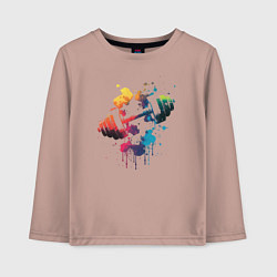 Лонгслив хлопковый детский Иллюстрация гантели, цвет: пыльно-розовый