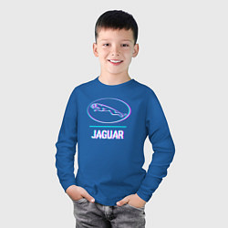 Лонгслив хлопковый детский Значок Jaguar в стиле glitch, цвет: синий — фото 2