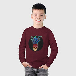 Лонгслив хлопковый детский Ананасовый череп, цвет: меланж-бордовый — фото 2