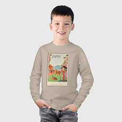 Лонгслив хлопковый детский Японский винтаж с оленями, цвет: миндальный — фото 2