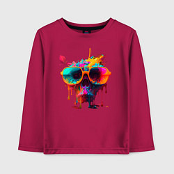 Лонгслив хлопковый детский Красочный неоновый коктейль в черепе, цвет: маджента