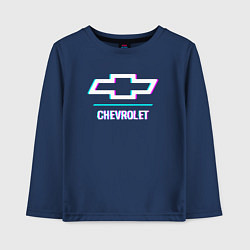 Лонгслив хлопковый детский Значок Chevrolet в стиле glitch, цвет: тёмно-синий