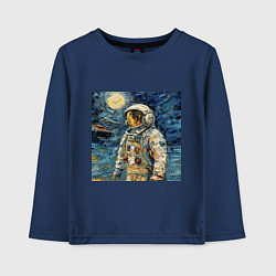Лонгслив хлопковый детский Космонавт на луне в стиле Ван Гог, цвет: тёмно-синий