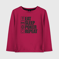 Лонгслив хлопковый детский Eat, sleep, poker, repeat, цвет: маджента