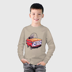 Лонгслив хлопковый детский Машинка москвич, цвет: миндальный — фото 2