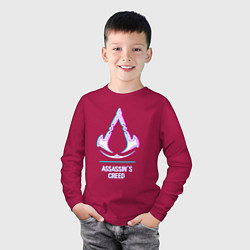 Лонгслив хлопковый детский Assassins Creed в стиле glitch и баги графики, цвет: маджента — фото 2