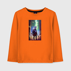 Лонгслив хлопковый детский Волк охотник с оружием, цвет: оранжевый