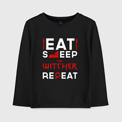 Детский лонгслив Надпись eat sleep The Witcher repeat