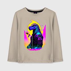 Лонгслив хлопковый детский Cool dinosaur - cyberpunk - neural network, цвет: миндальный