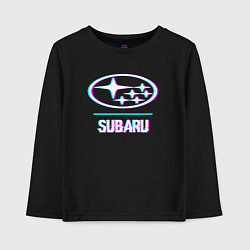 Лонгслив хлопковый детский Значок Subaru в стиле glitch, цвет: черный